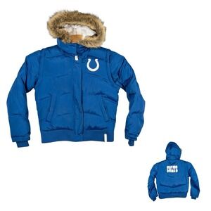 Reebok Indianapolis Colts Puffer Jacket Convertible To Vest Fur Hood‎ Womens M